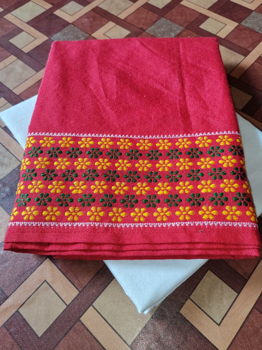 Assamese Mekhla – Red Traditional Floral Weave